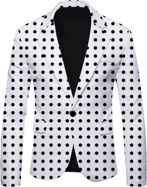 Mens Polka Dot Blazer Jacket Slim Fit Casual Suit Jackets Notched Lapel One Button Tuxedo for Prom Daily Business