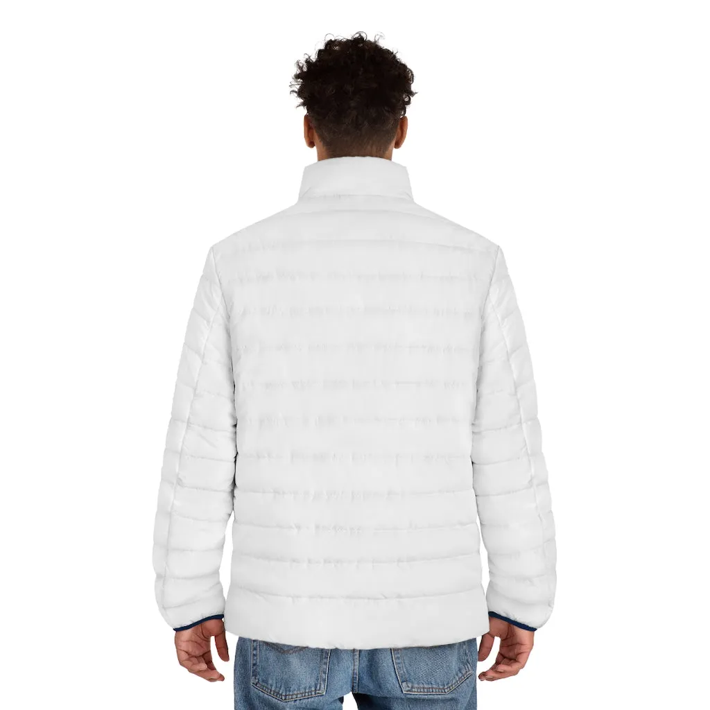 Men's Puffer Jacket (AOP) with Bitcoin Logo design (shipped to USA & Canada)