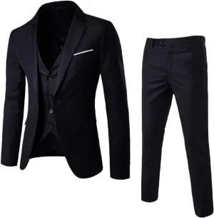 Men's Slim Fit 3 Pieces Suit Set Casual One Button Blazer Jacket Vest Pants Tuxedo Business Party Wedding Suit