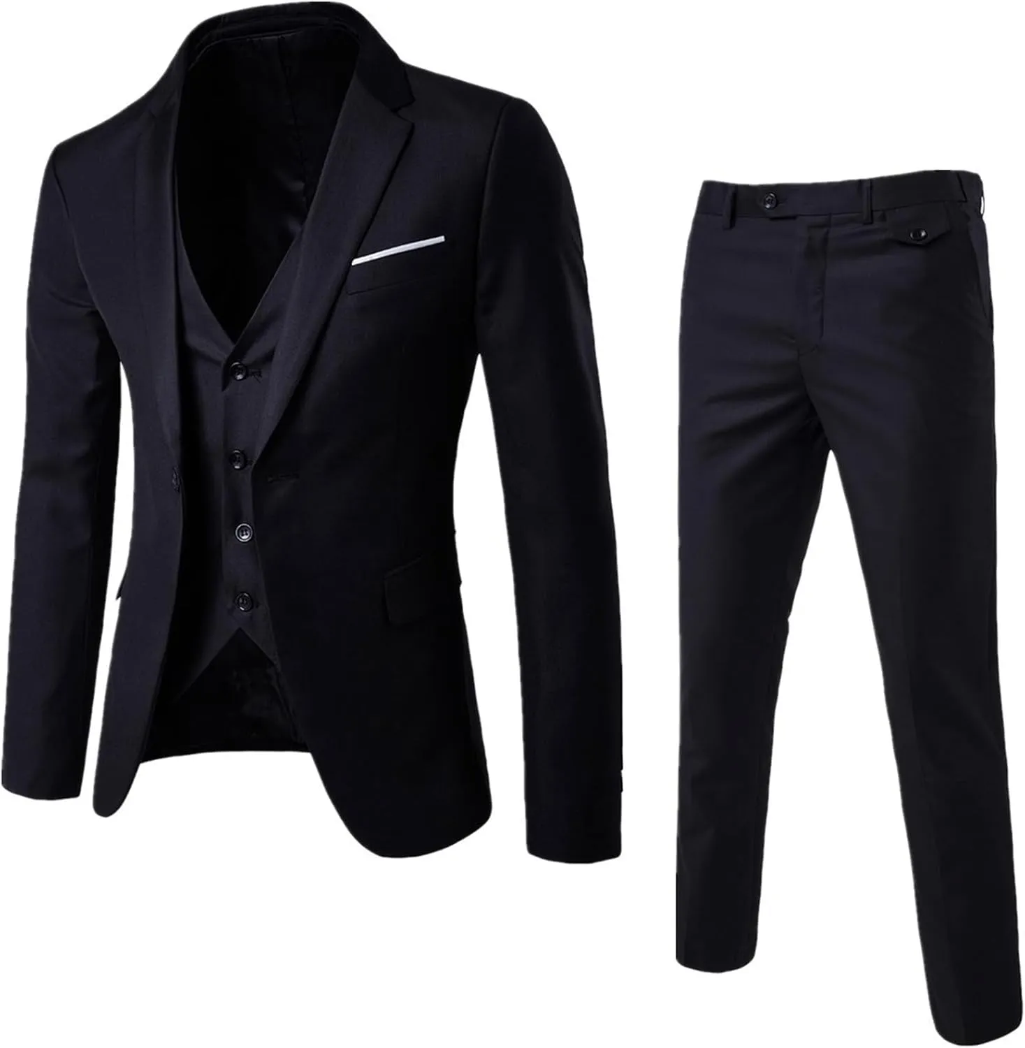 Men's Slim Fit 3 Pieces Suit Set Casual One Button Blazer Jacket Vest Pants Tuxedo Business Party Wedding Suit