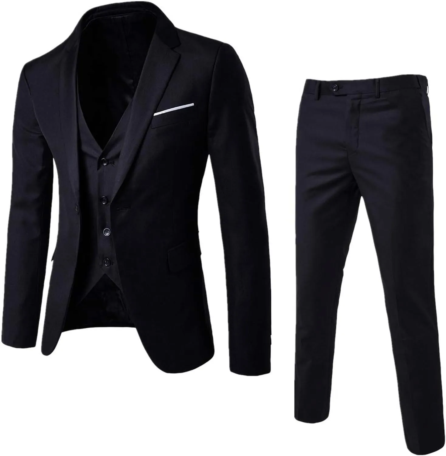 Men's Slim Fit 3 Pieces Suit Set Casual One Button Blazer Jacket Vest Pants Tuxedo Business Party Wedding Suit