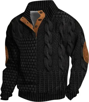 Men's Sweater Button Patch Large Size Sweater Solid Color Sweater Stand Collar Jacket Men Mens Sweaters Big And Mens