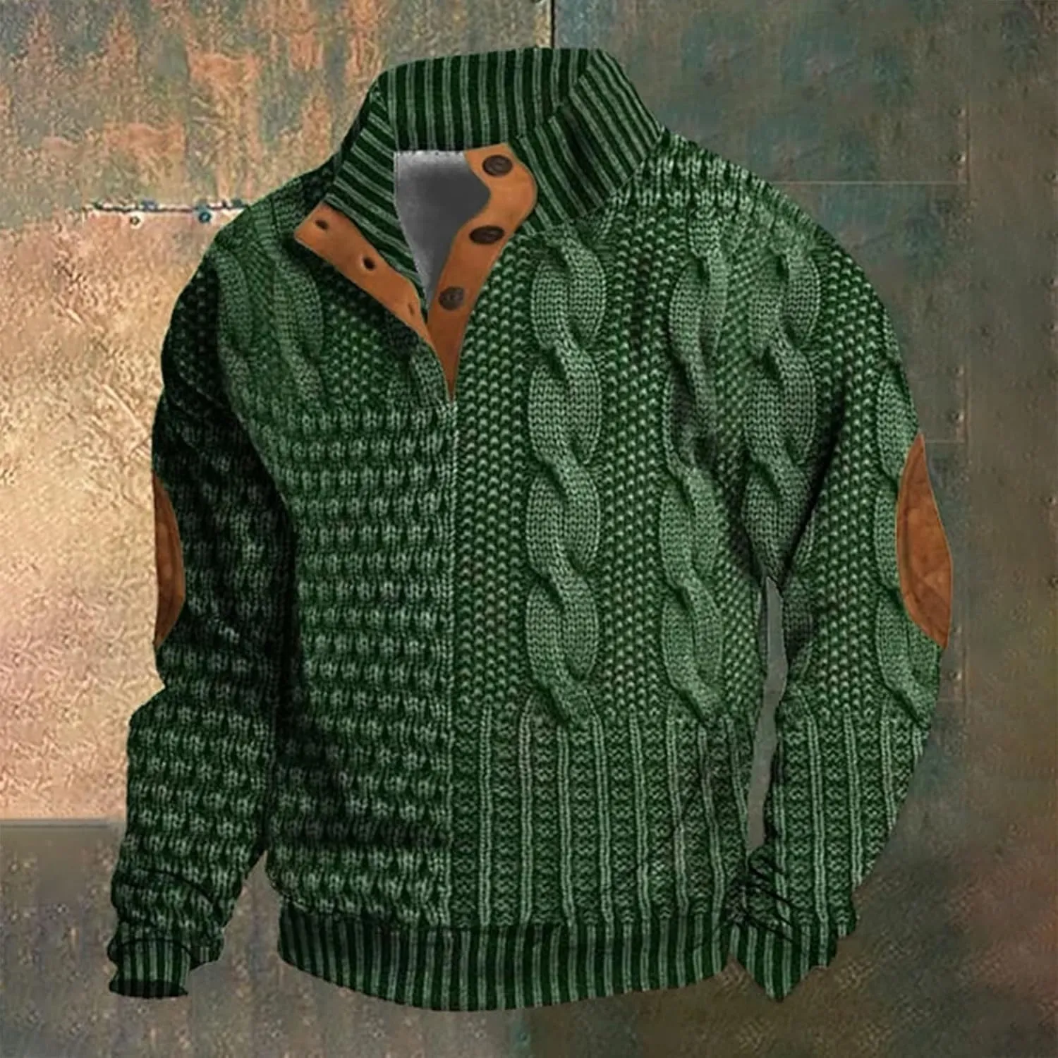 Men's Sweater Button Patch Large Size Sweater Solid Color Sweater Stand Collar Jacket Men Mens Sweaters Big And Mens