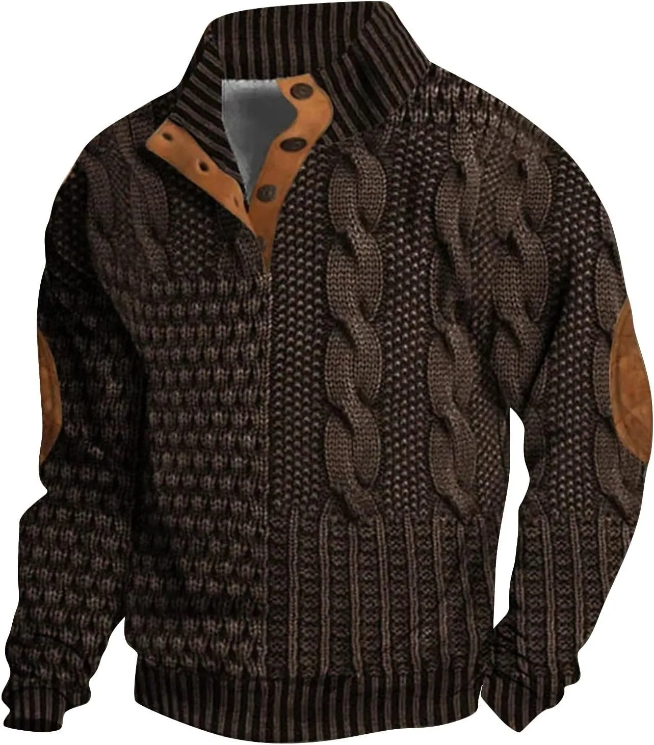 Men's Sweater Button Patch Large Size Sweater Solid Color Sweater Stand Collar Jacket Men Mens Sweaters Big And Mens