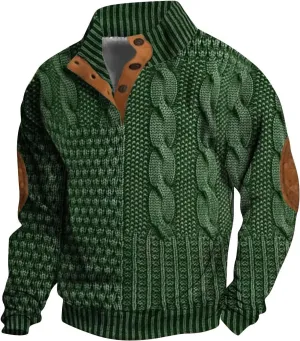 Men's Sweater Button Patch Large Size Sweater Solid Color Sweater Stand Collar Jacket Men Mens Sweaters Big And Mens