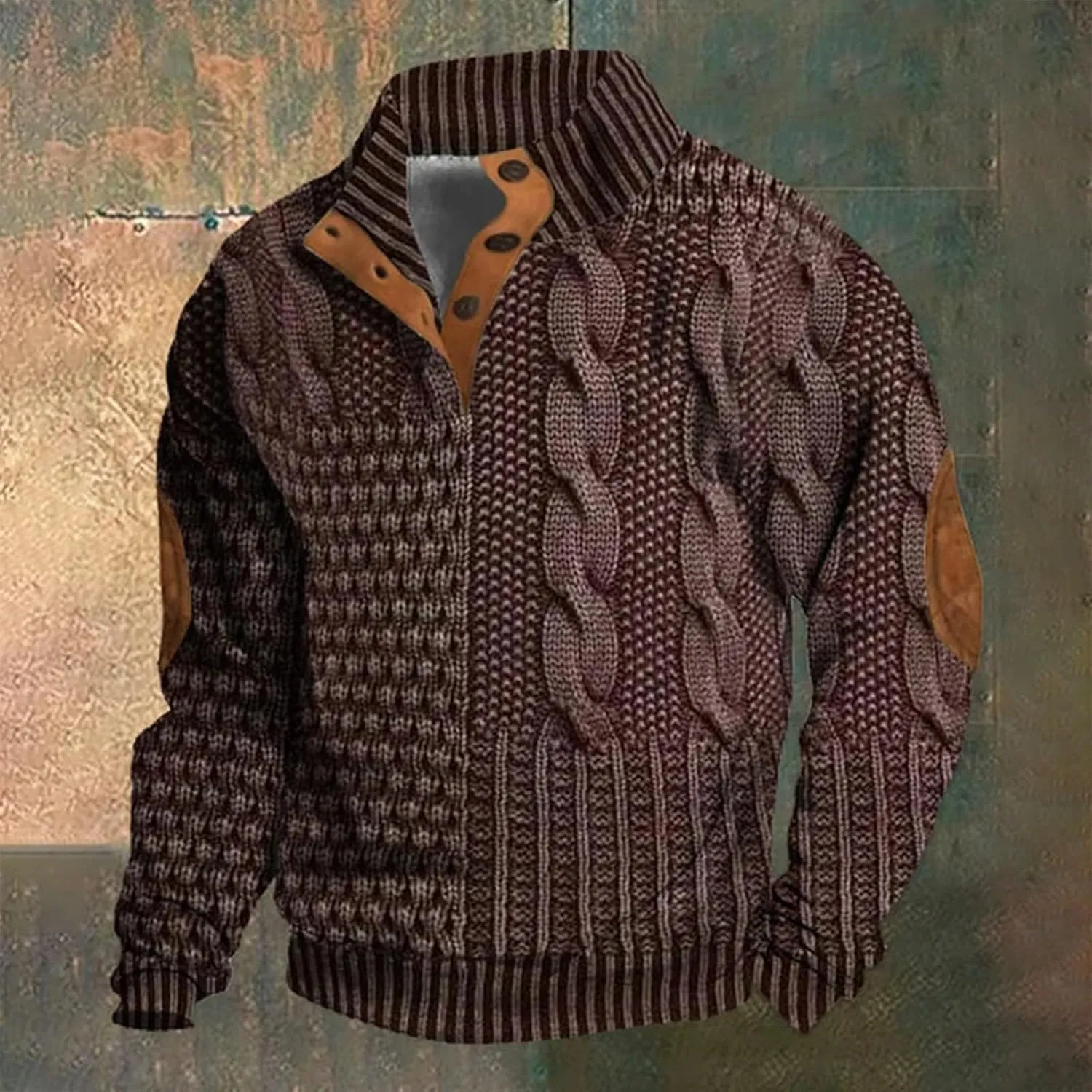 Men's Sweater Button Patch Large Size Sweater Solid Color Sweater Stand Collar Jacket Men Mens Sweaters Big And Mens