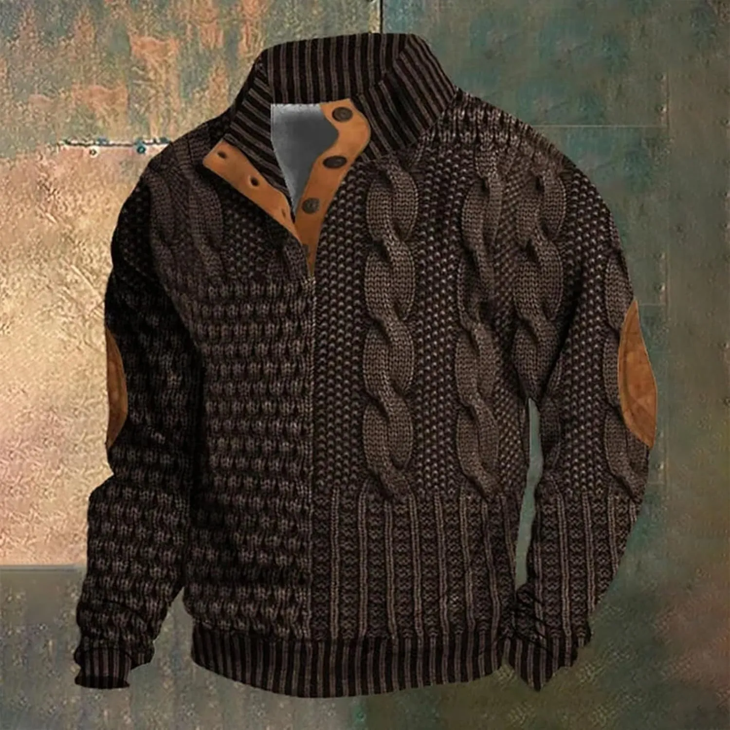 Men's Sweater Button Patch Large Size Sweater Solid Color Sweater Stand Collar Jacket Men Mens Sweaters Big And Mens