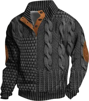 Men's Sweater Button Patch Large Size Sweater Solid Color Sweater Stand Collar Jacket Men Mens Sweaters Big And Mens