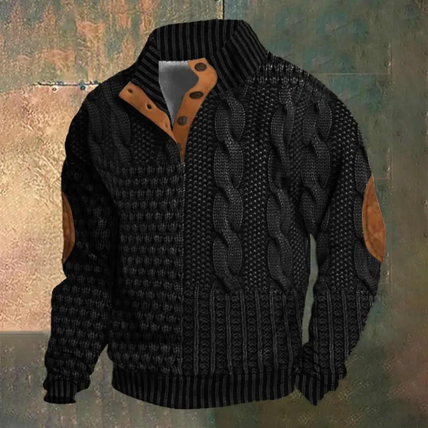Men's Sweater Button Patch Large Size Sweater Solid Color Sweater Stand Collar Jacket Men Mens Sweaters Big And Mens