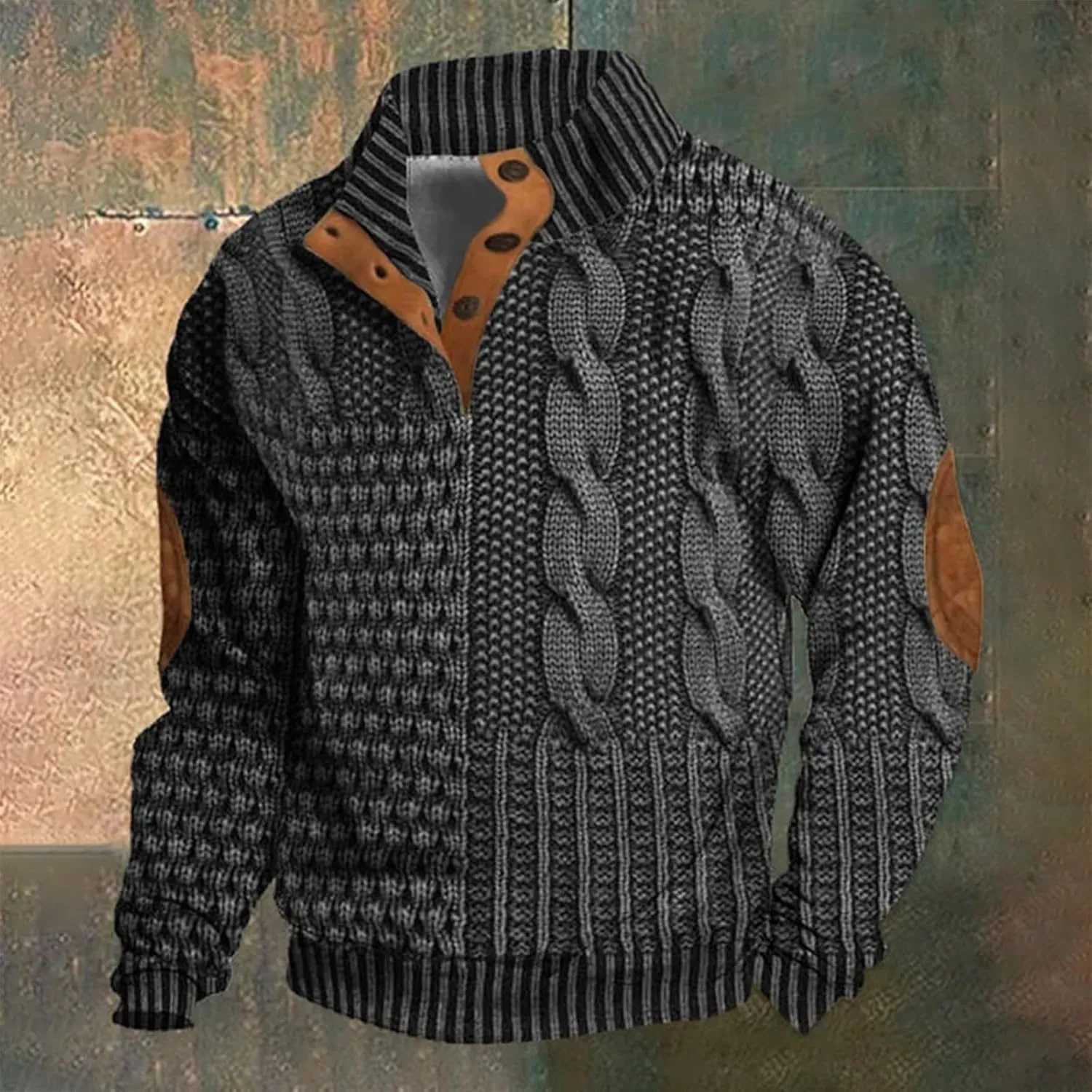 Men's Sweater Button Patch Large Size Sweater Solid Color Sweater Stand Collar Jacket Men Mens Sweaters Big And Mens