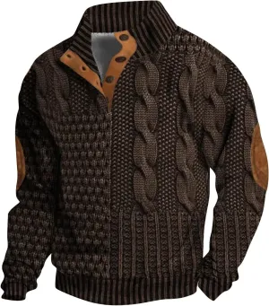 Men's Sweater Button Patch Large Size Sweater Solid Color Sweater Stand Collar Jacket Men Mens Sweaters Big And Mens