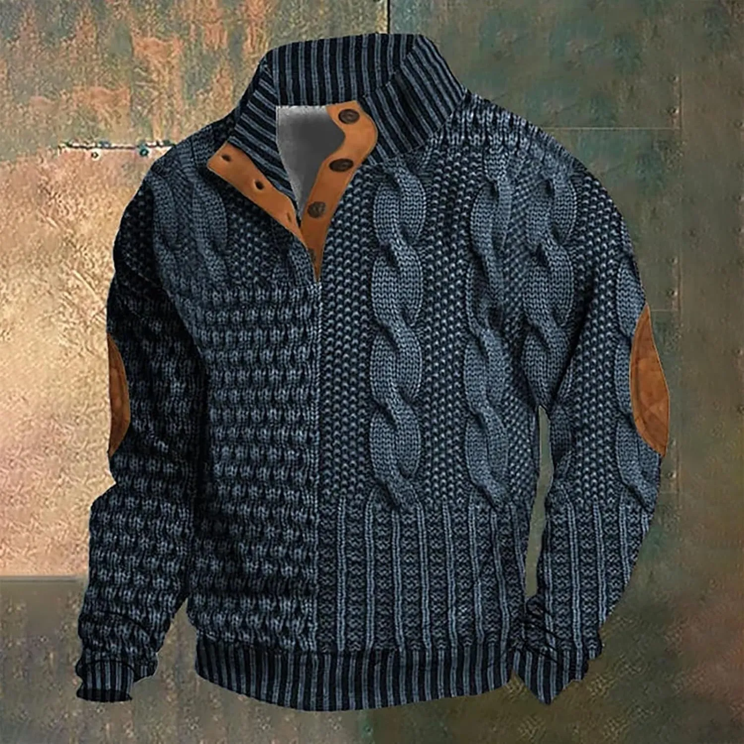 Men's Sweater Button Patch Large Size Sweater Solid Color Sweater Stand Collar Jacket Men Mens Sweaters Big And Mens
