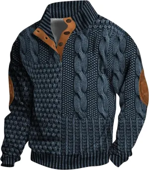 Men's Sweater Button Patch Large Size Sweater Solid Color Sweater Stand Collar Jacket Men Mens Sweaters Big And Mens