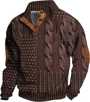 Men's Sweater Button Patch Large Size Sweater Solid Color Sweater Stand Collar Jacket Men Mens Sweaters Big And Mens