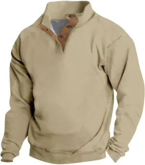 Mens Sweaters Winter Clothes Button Stand Collar Casual Long Sleeve Loose Trendy Vintage Sweatshirts