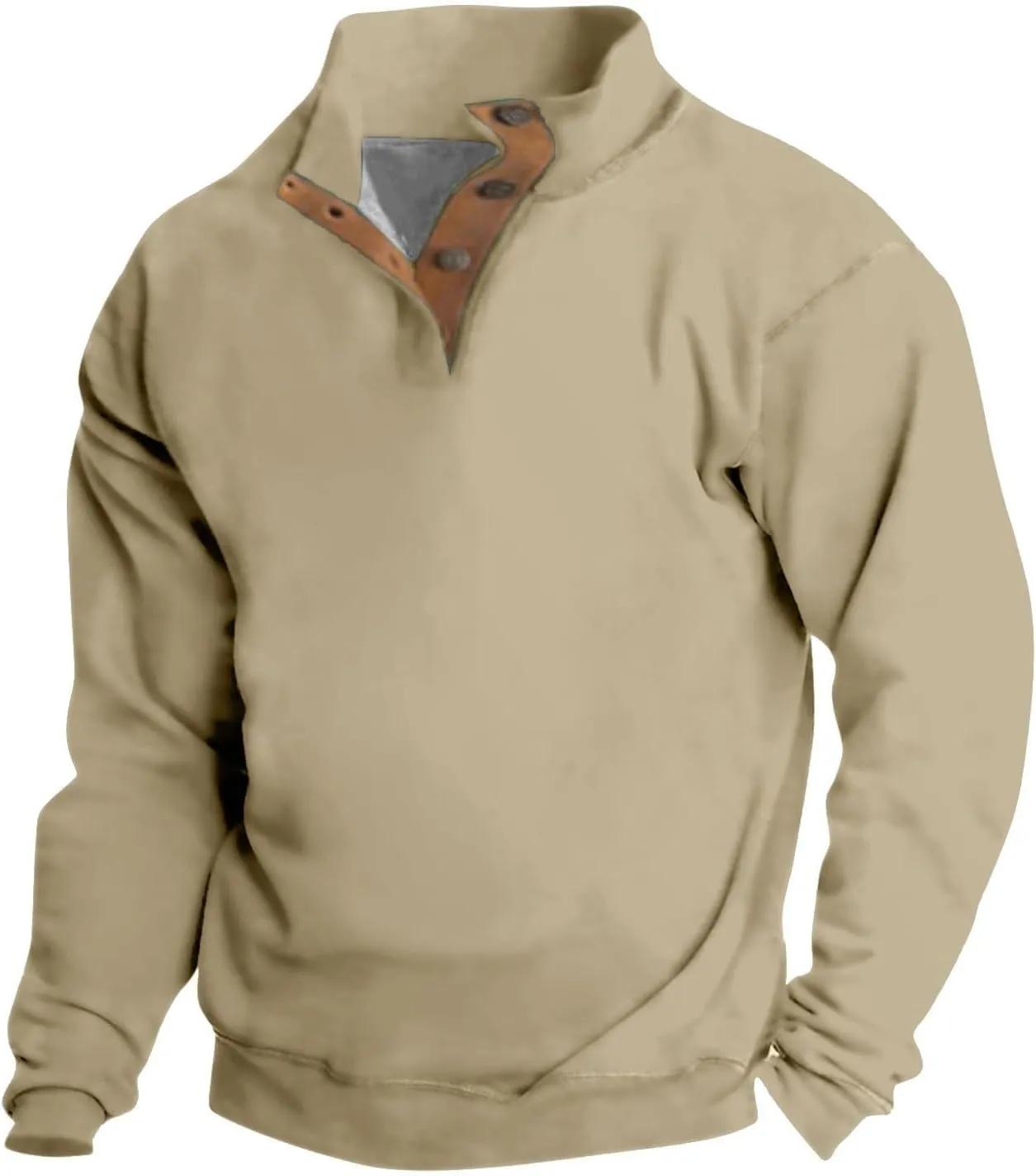 Mens Sweaters Winter Clothes Button Stand Collar Casual Long Sleeve Loose Trendy Vintage Sweatshirts