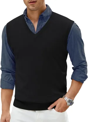 Men's V-Neck Sweater Vest Wool Blend Knitted Sleeveless Pullover Sweater Vests