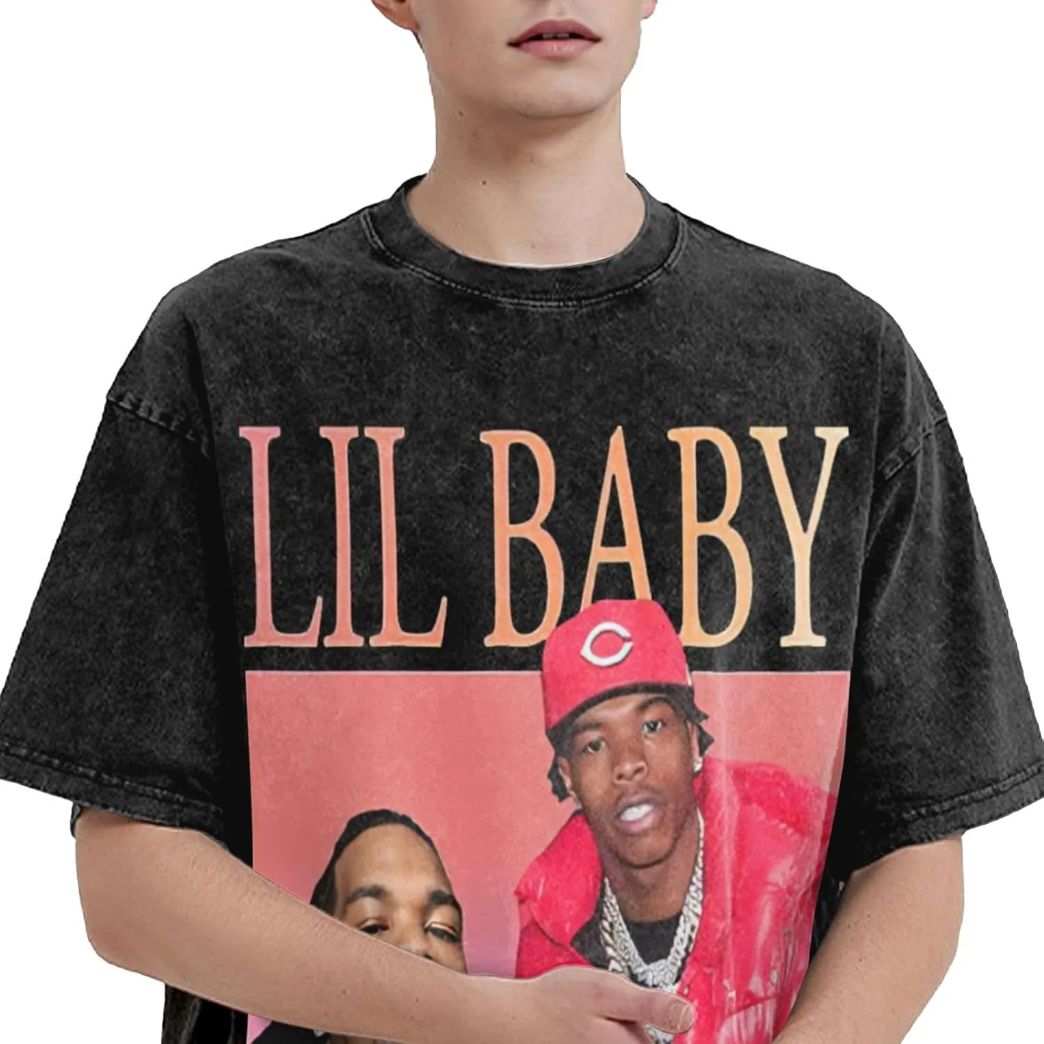Mens Vintage Oversized Drop Shoulder Novelty T-Shirts Loose Wash Solid Tee Tops
