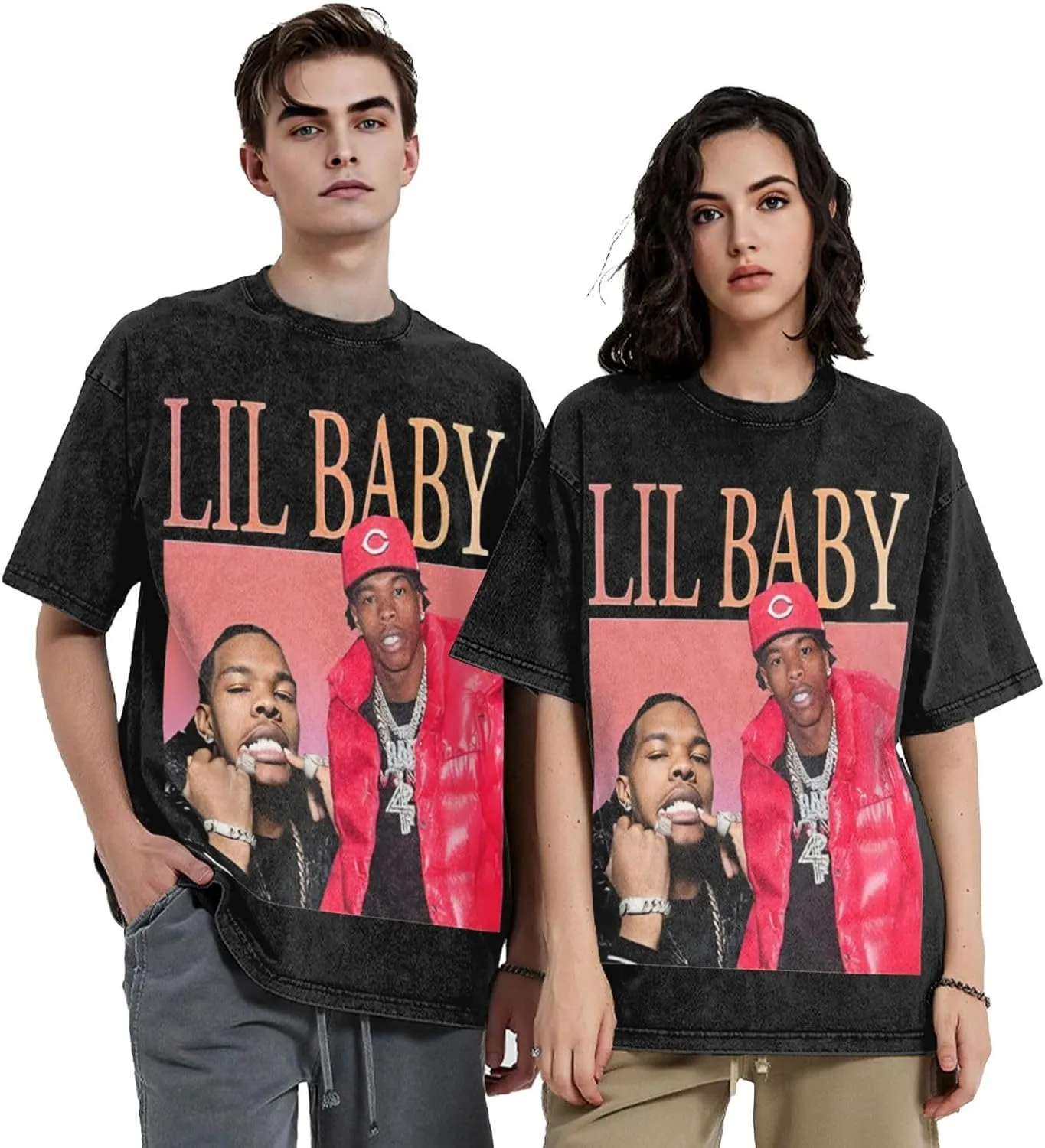 Mens Vintage Oversized Drop Shoulder Novelty T-Shirts Loose Wash Solid Tee Tops