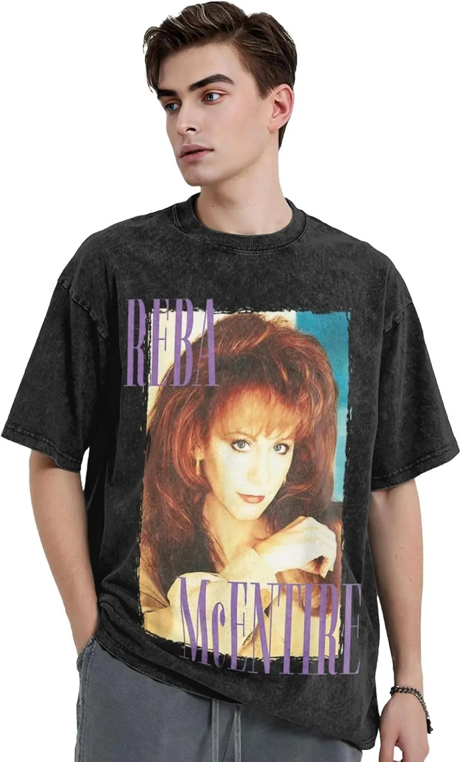 Men's Vintage Oversized Drop Shoulder Novelty T Shirts Loose Wash Solid Tees Tops