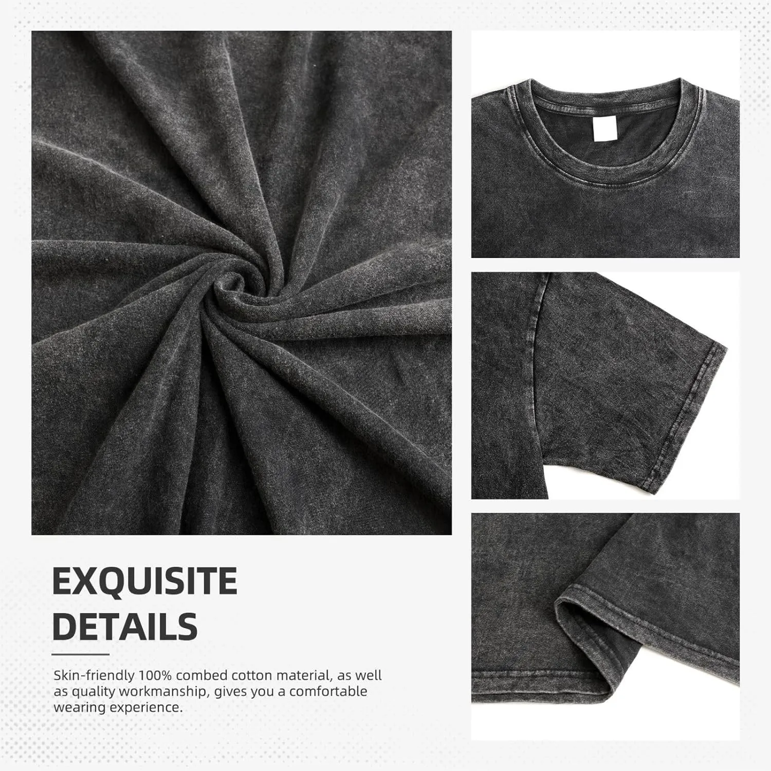 Men's Vintage Oversized Drop Shoulder Novelty T Shirts Loose Wash Solid Tees Tops