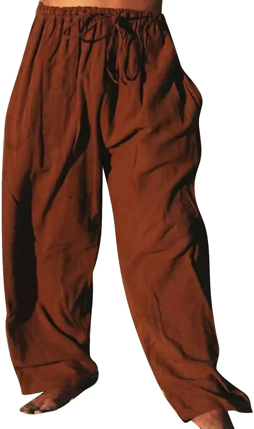 Mens Wide Leg Drawstring Pants Loose Linen Summer Beach Vacation Pants Lightweight Elastic Waist Yoga Lounge Trousers