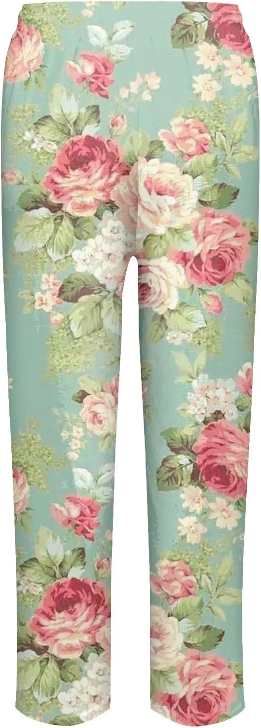Mid Rise Cropped Linen Pants Summer Length Pants for Women Plus Size Wide Leg Palazzo Pants