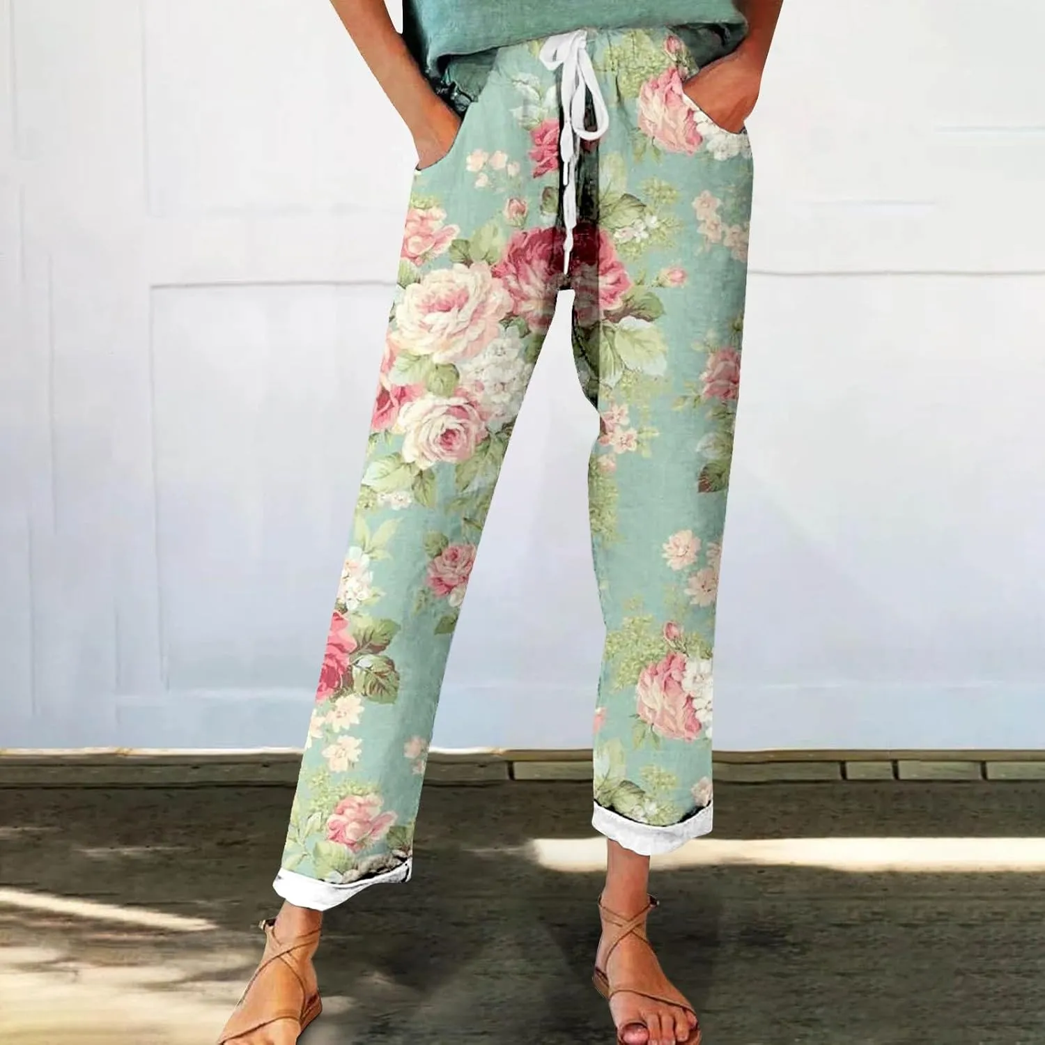 Mid Rise Cropped Linen Pants Summer Length Pants for Women Plus Size Wide Leg Palazzo Pants