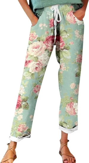 Mid Rise Cropped Linen Pants Summer Length Pants for Women Plus Size Wide Leg Palazzo Pants