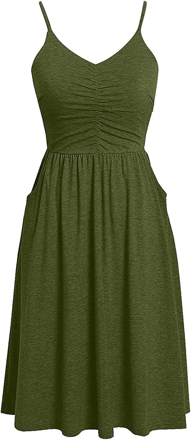 Midi Summer Dress V-Neck Temperament Women's Sling Dress Lace-up Knee-Length Women Gowns and Evening Dresses Plus