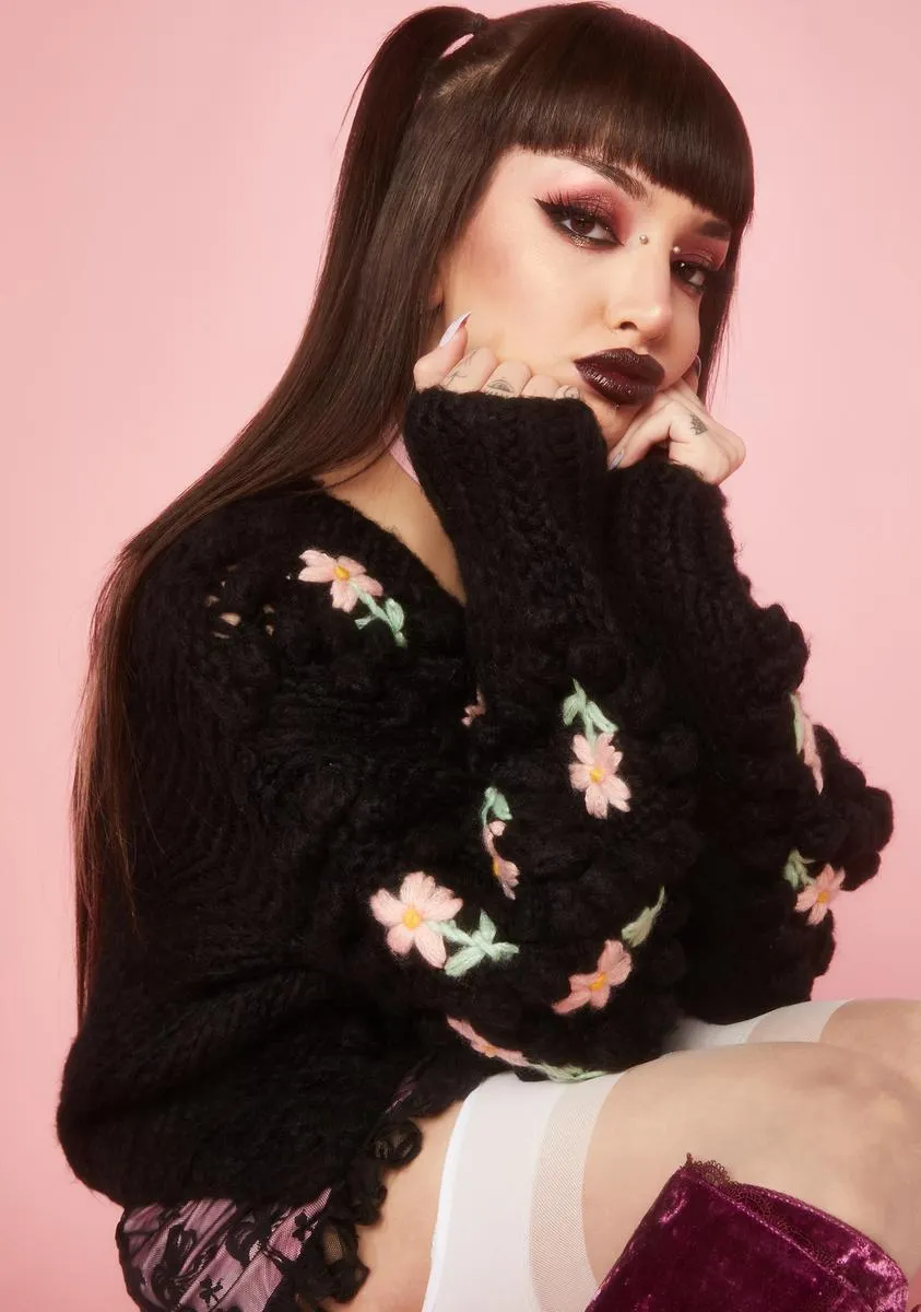 Midnight Flower Patch Knit Cardigan