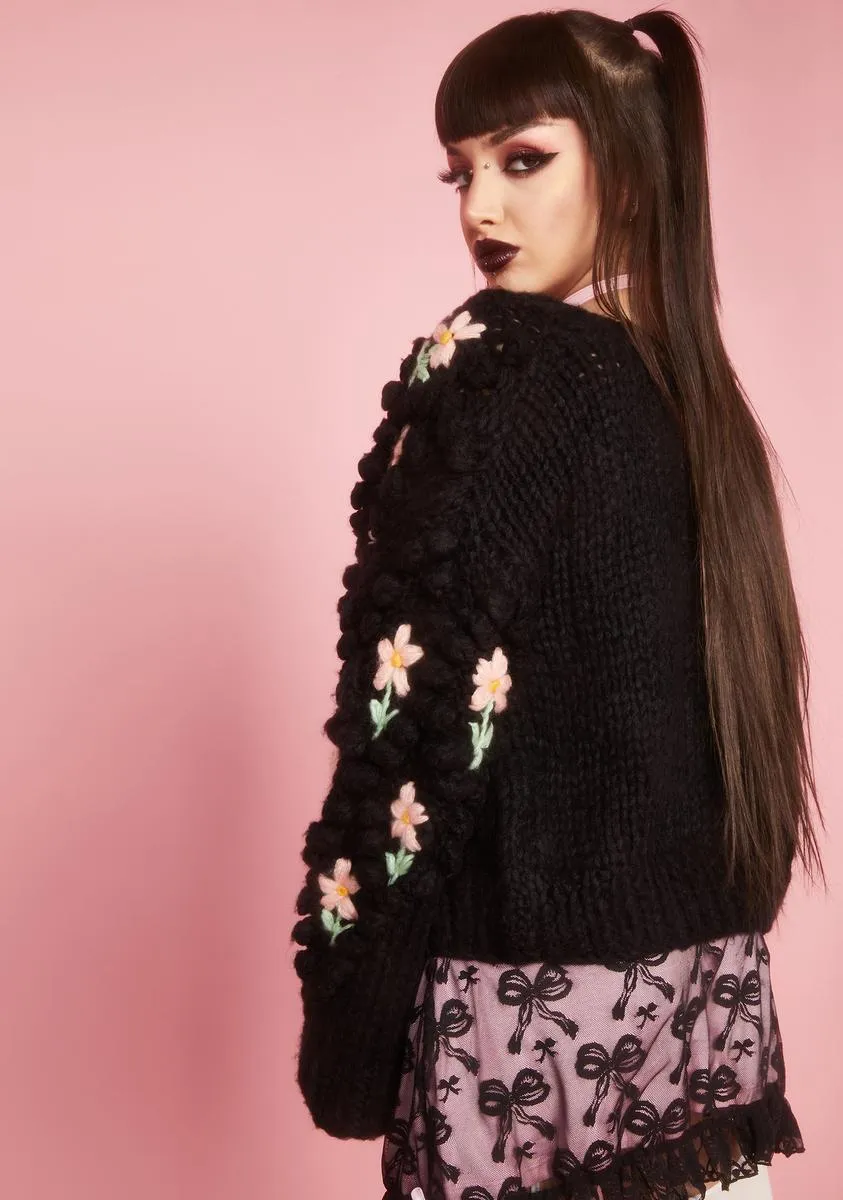 Midnight Flower Patch Knit Cardigan