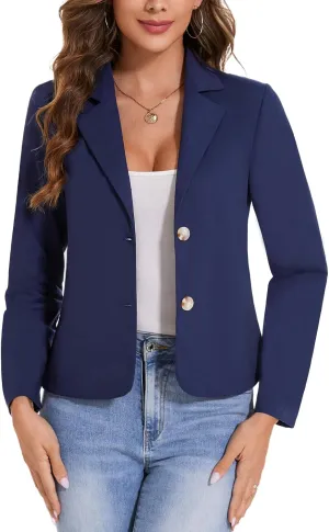 MINTLIMIT Womens Linen Blazers Casual Long Sleeve Lapel Button Lightweight Work Office Suit Jackets Blazer,Navy Blue,L