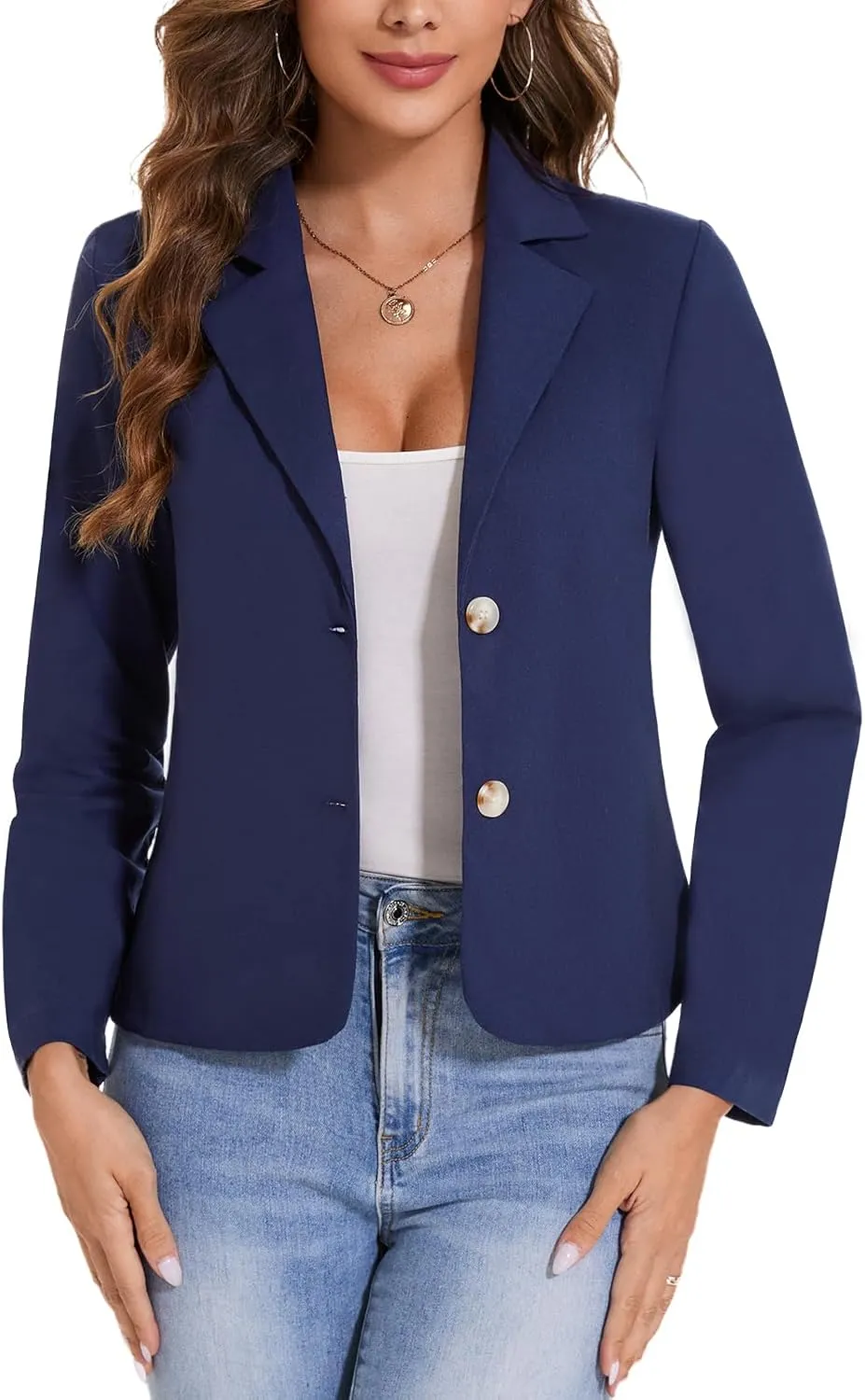 MINTLIMIT Womens Linen Blazers Casual Long Sleeve Lapel Button Lightweight Work Office Suit Jackets Blazer,Navy Blue,L