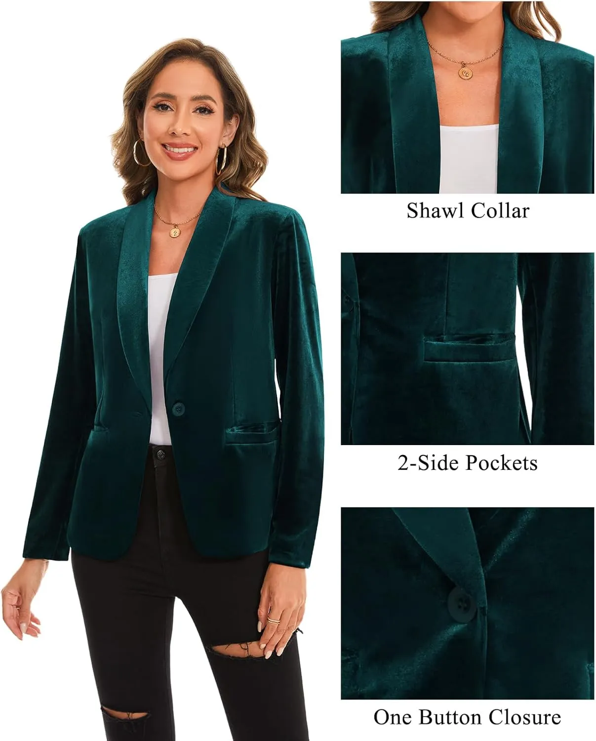 MINTLIMIT Women's Office Velvet Blazers Long Sleeve Shawl Collar 1 Button Open Front Lightweight Blazer Jacket with Pockets