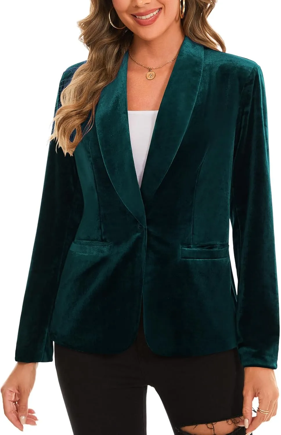 MINTLIMIT Women's Office Velvet Blazers Long Sleeve Shawl Collar 1 Button Open Front Lightweight Blazer Jacket with Pockets