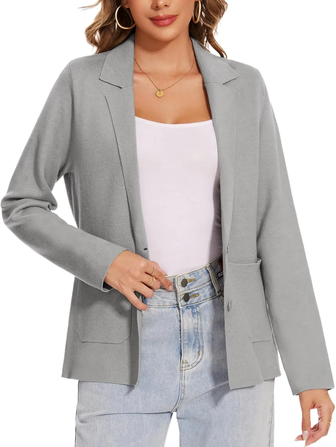 MINTLIMIT Women's Sweater Blazer Long Sleeve Lapel Button Blazers Casual Work Office Cardigan Suit Jacket with Pockets