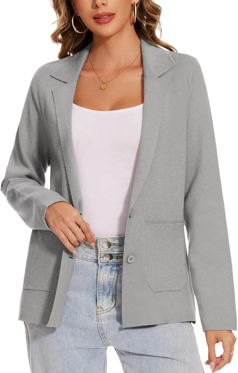 MINTLIMIT Women's Sweater Blazer Long Sleeve Lapel Button Blazers Casual Work Office Cardigan Suit Jacket with Pockets