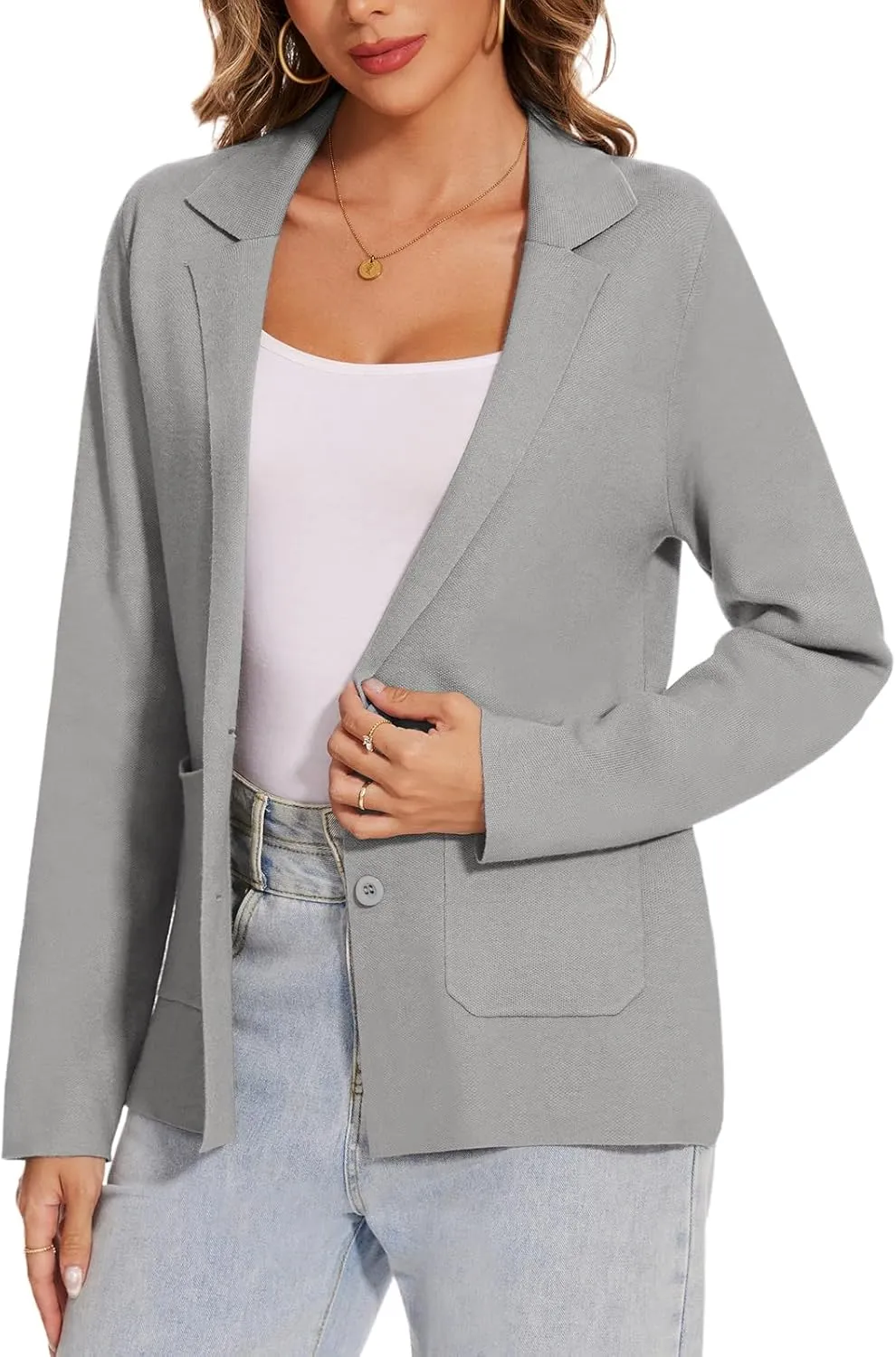MINTLIMIT Women's Sweater Blazer Long Sleeve Lapel Button Blazers Casual Work Office Cardigan Suit Jacket with Pockets