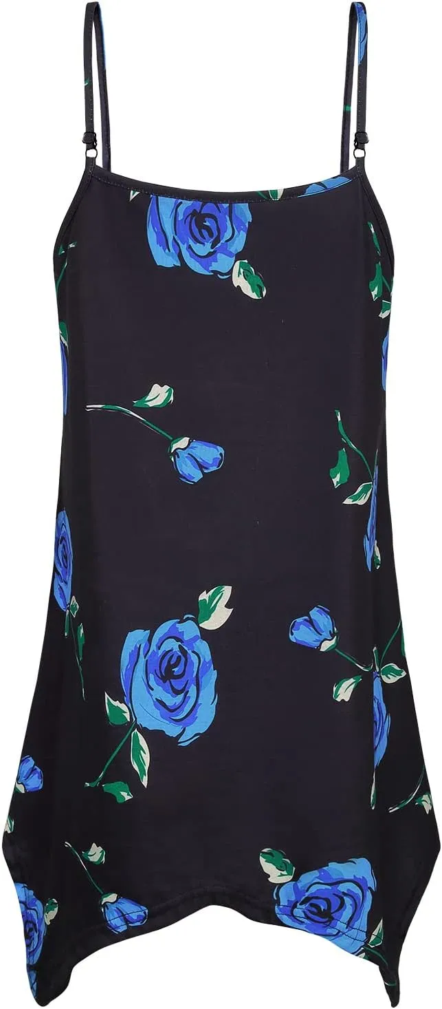 Miusey Womens Handkerchief Hem Sleeveless Flowy Tunic Tops Summer Casual Adjustable Spaghetti Strap Camisoles Long Tank Tops