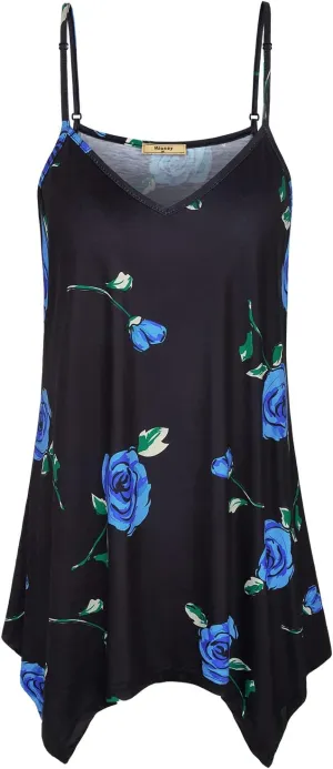 Miusey Womens Handkerchief Hem Sleeveless Flowy Tunic Tops Summer Casual Adjustable Spaghetti Strap Camisoles Long Tank Tops