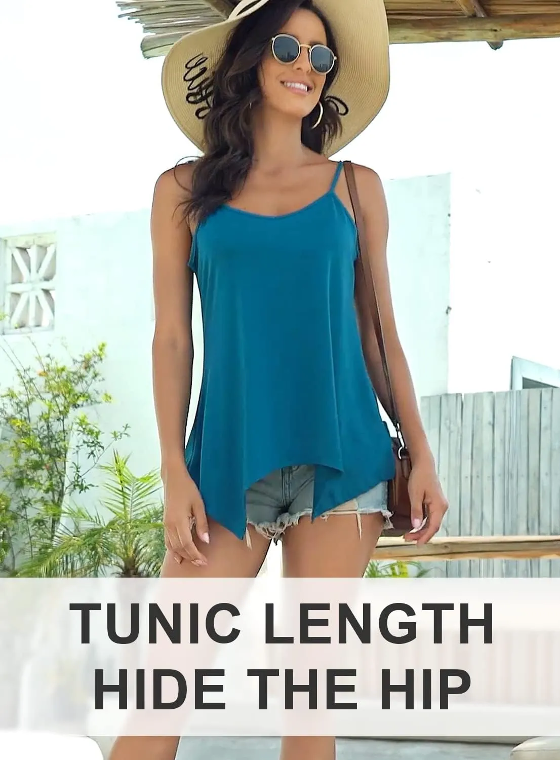 Miusey Womens Handkerchief Hem Sleeveless Flowy Tunic Tops Summer Casual Adjustable Spaghetti Strap Camisoles Long Tank Tops