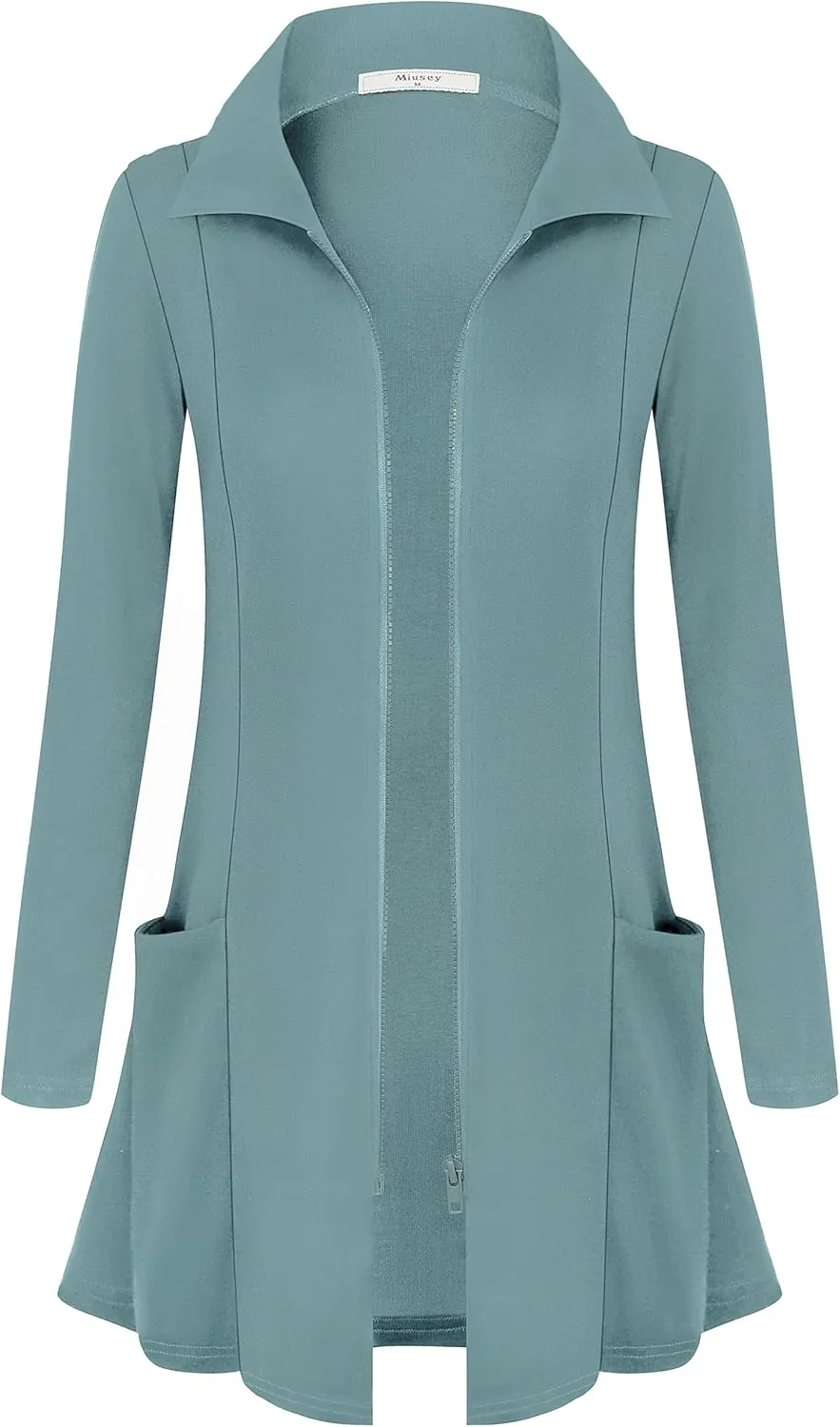 Miusey Womens Zip Up Tunic Sweatshirt Collar Neck Lightweight Long Jacket Cardigans
