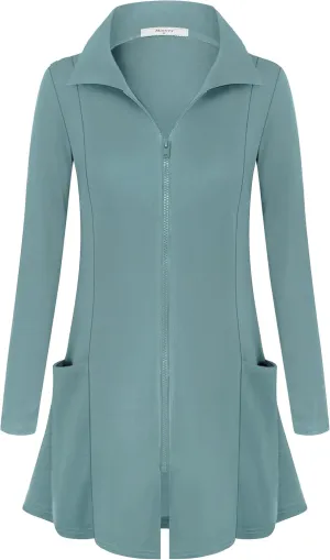 Miusey Womens Zip Up Tunic Sweatshirt Collar Neck Lightweight Long Jacket Cardigans