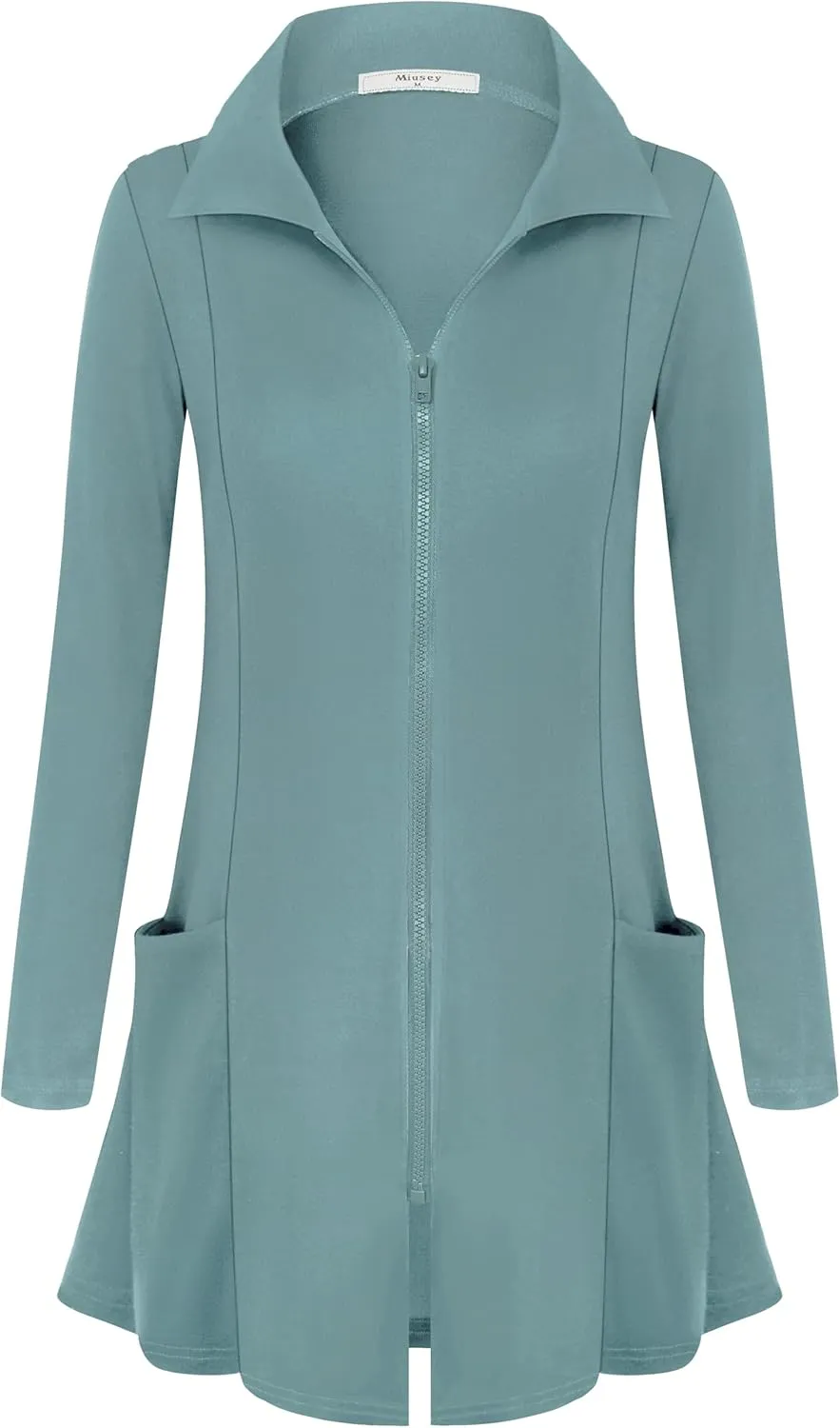 Miusey Womens Zip Up Tunic Sweatshirt Collar Neck Lightweight Long Jacket Cardigans