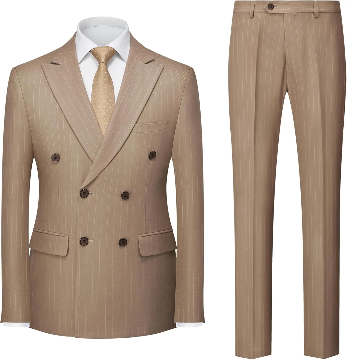 MOGU Mens Double Breasted Pinstripe Suit 2 Piece Slim Fit Tuxedo Formal Jacket and Pants for Business Wedding Prom