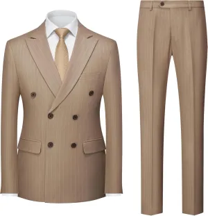 MOGU Mens Double Breasted Pinstripe Suit 2 Piece Slim Fit Tuxedo Formal Jacket and Pants for Business Wedding Prom