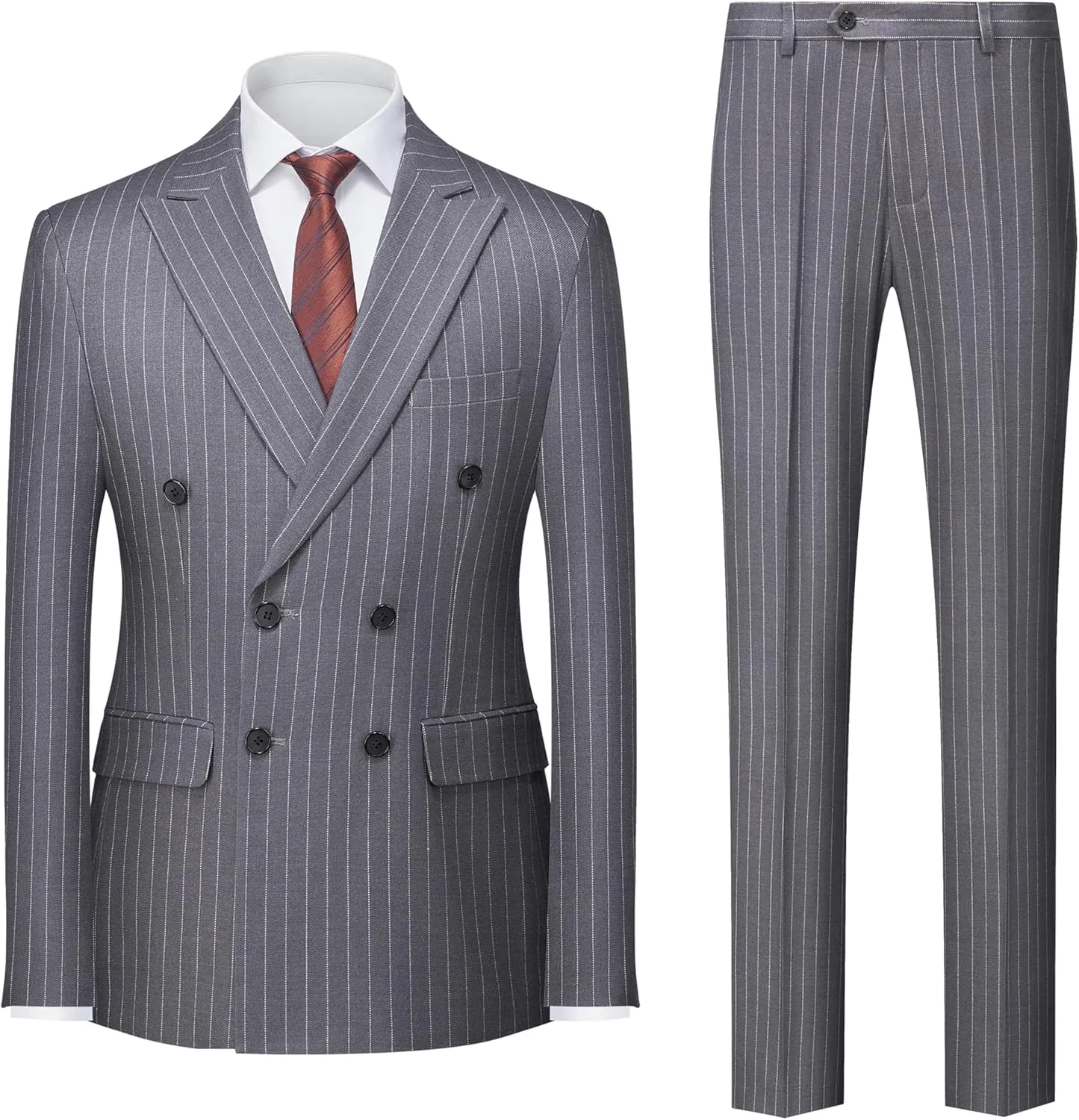 MOGU Mens Double Breasted Pinstripe Suit 2 Piece Slim Fit Tuxedo Formal Jacket and Pants for Business Wedding Prom