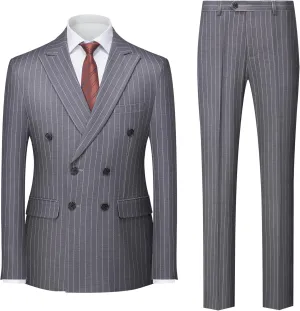 MOGU Mens Double Breasted Pinstripe Suit 2 Piece Slim Fit Tuxedo Formal Jacket and Pants for Business Wedding Prom