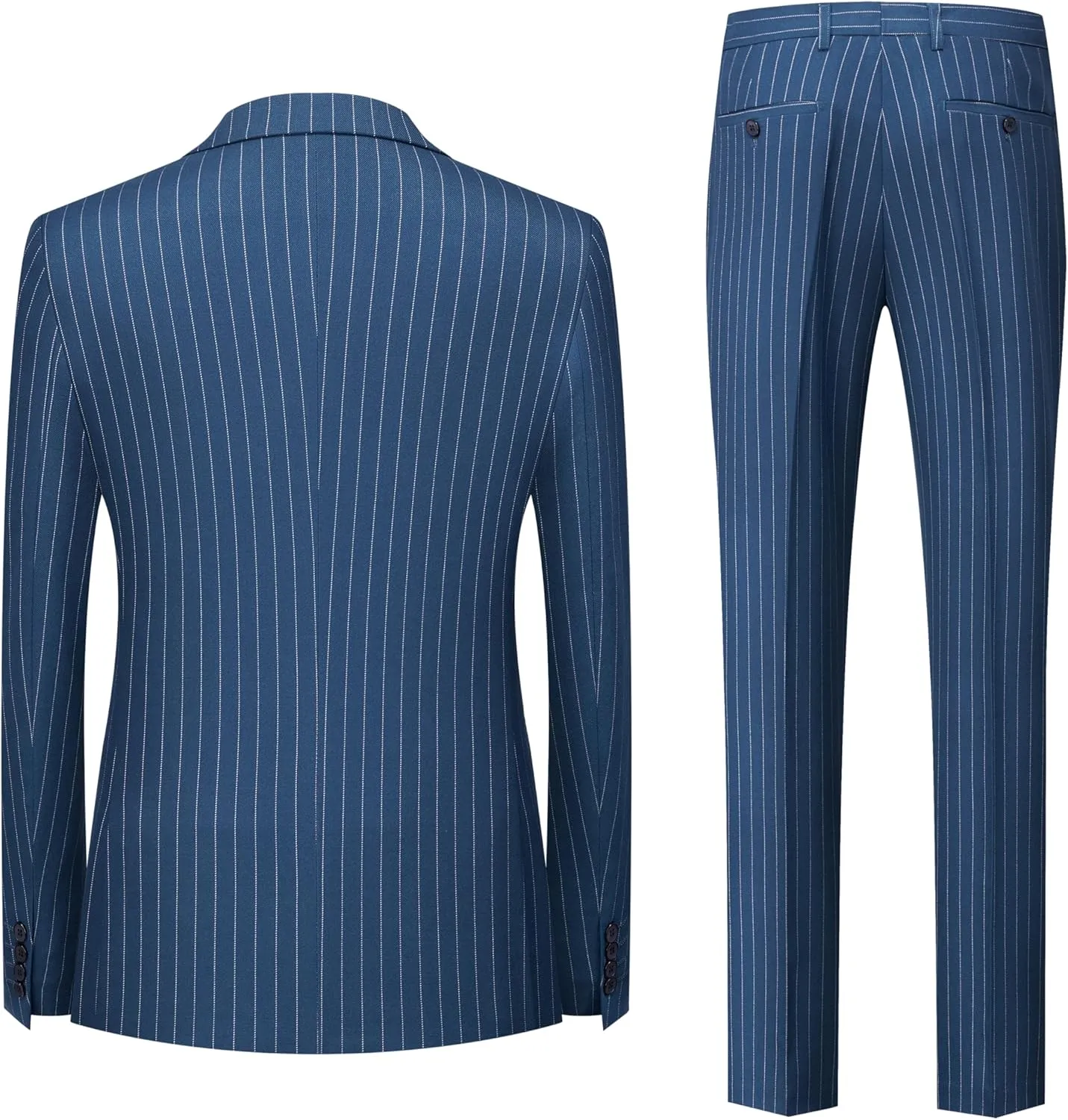 MOGU Mens Double Breasted Pinstripe Suit 2 Piece Slim Fit Tuxedo Formal Jacket and Pants for Business Wedding Prom